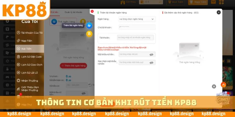Thông tin cơ bản khi rút tiền KP88